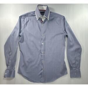 Zara Man Black Tag Slim Fit Button Up Shirt Blue Mens M